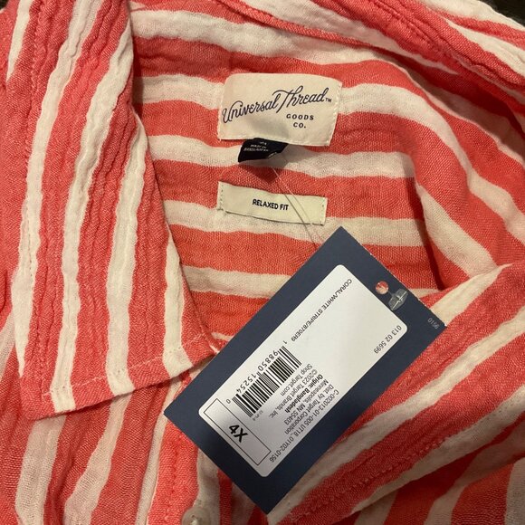Women's Gauze Long Sleeve Collared Button-Down Shirt - Universal Thread Coral 4X - Picture 3 of 3